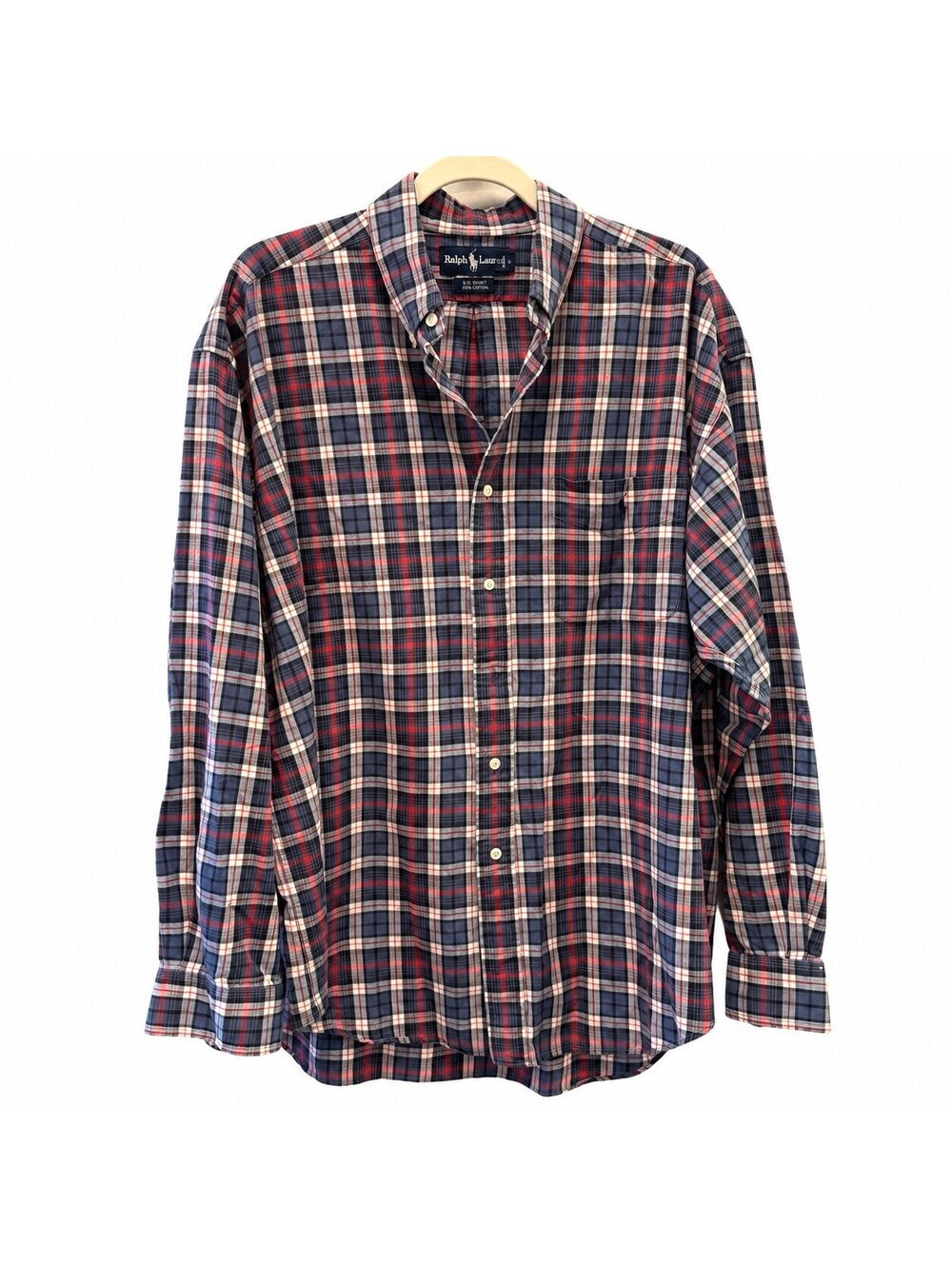 Ralph Lauren Men's Large Big Shirt 100% Cotton Plaid Button-Down Shirt